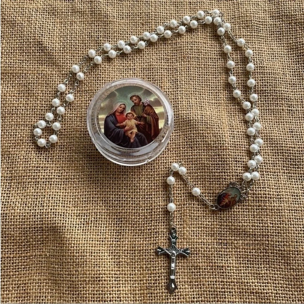 Holy family rosary catholic new in box New in box Import Pearl